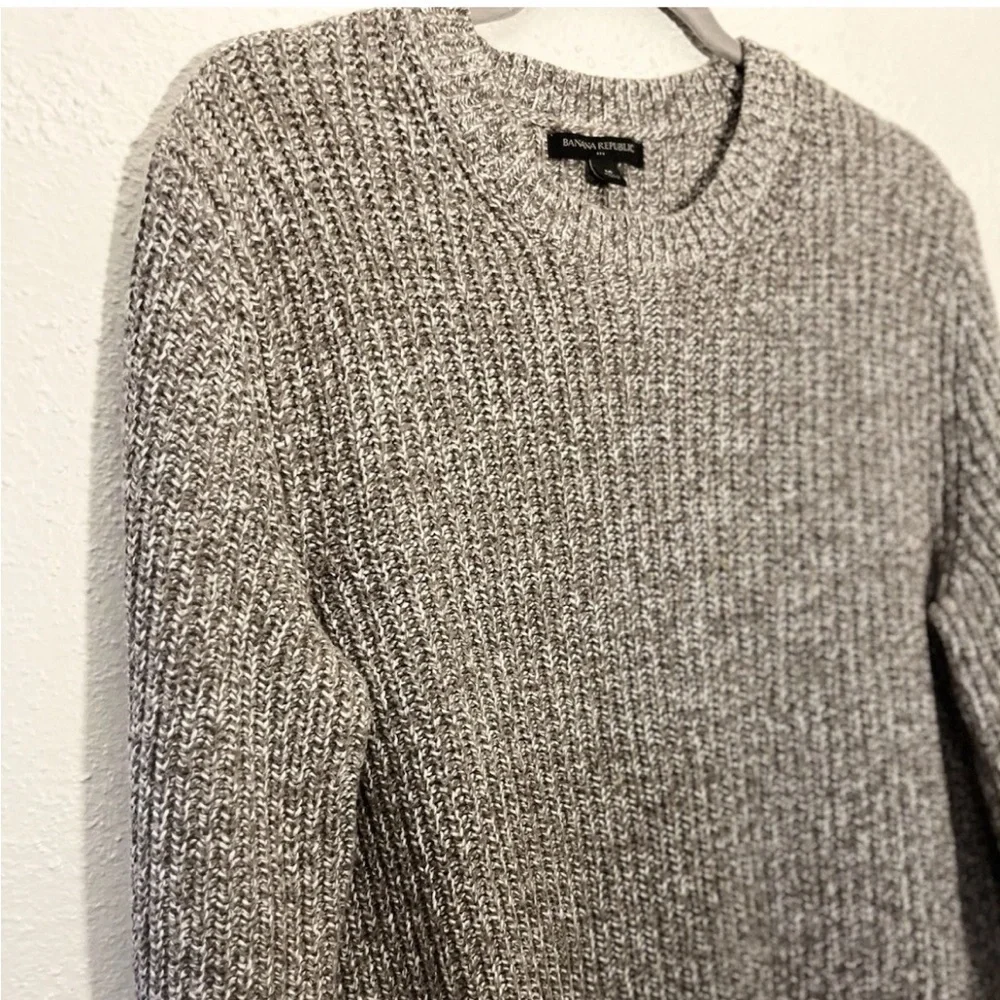 Banana Republic Men’s M Fisherman Sweater Cotton Wool Blend Marled Brown Heavy